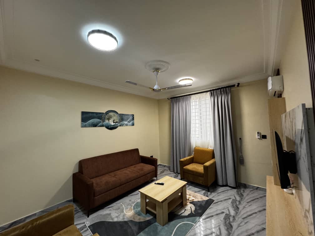 Modern apartment bedroom and coastal view